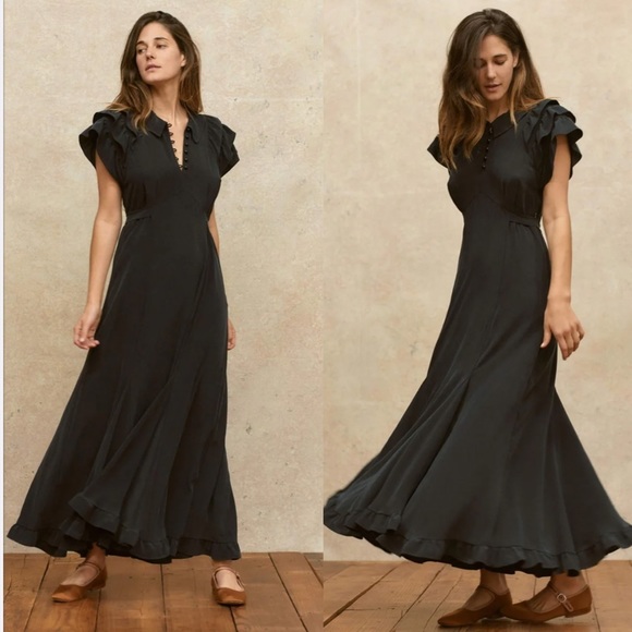 Christy Dawn Dresses & Skirts - Christy Dawn NWT black short sleeves silk maxi dress XS